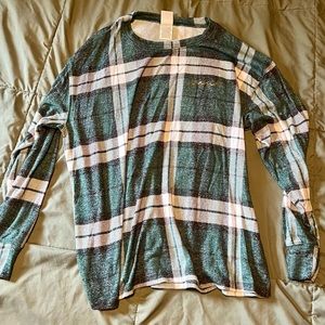 Pink Victoria’s Secret sleepwear plaid long sleeve top shirt stretchy soft L